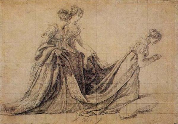 Jacques-Louis  David The Empress Josephine Kneeling with Mme de la Rochefoucauld and Mme de la Valette